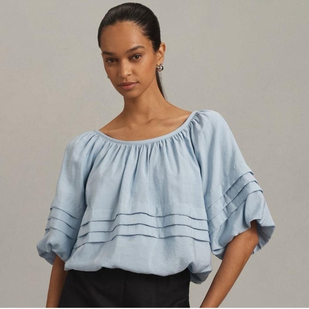 Maeve Sky Blue Puff Sleeve Blouse